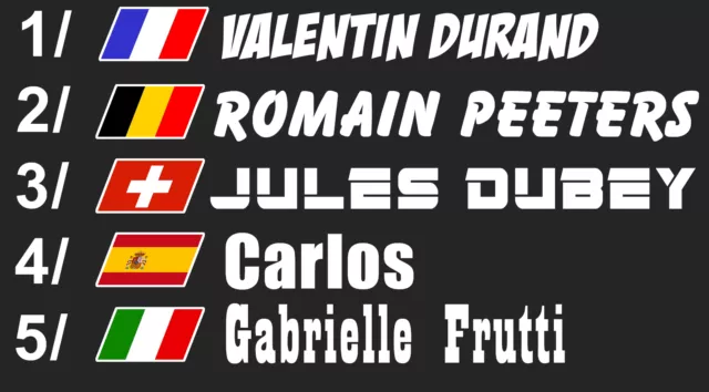 2 X Nom Pilote + Drapeau Course Moto Gp Grand Prix Autocollant Sticker 007 2