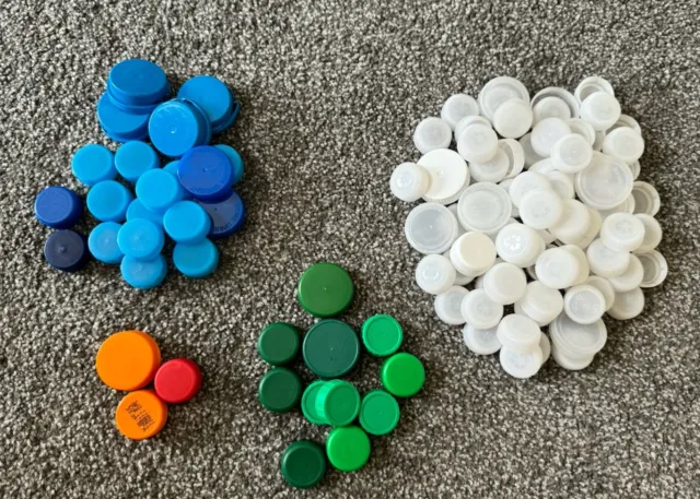 190 X Multicolor Plastic Water Bottle Caps Lids Arts Crafts School Project