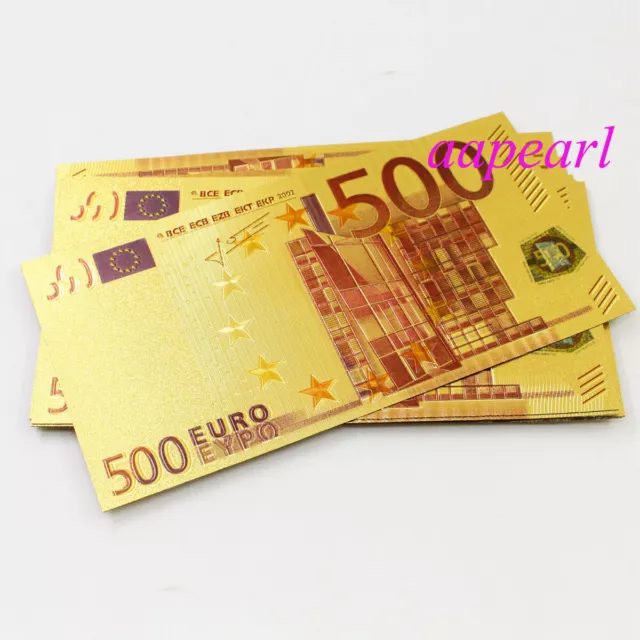 Lots 100 Pcs Europe 500 Euro Golden Color Crafts Banknotes Coloful Notes Gift