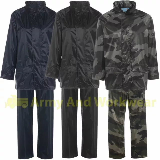 Waterproof Rain Suit Set Hooded Jacket & Trousers Wet Hiking Fishing Camping Men
