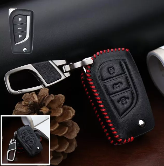 Genuine Leather Car Remote Key Fob Case Cover For Toyota Camry C-HR Corolla RAV4