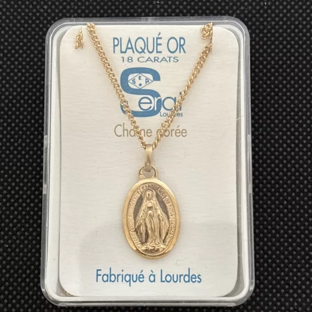 Miraculous Virgin Necklace Pendant 18 Carat Yellow Gold Plate Religious Medal