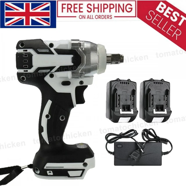2 Battery Cordless Impact Wrench 1/2" Driver 520Nm Ratchet Rattle Nut Gun & LED