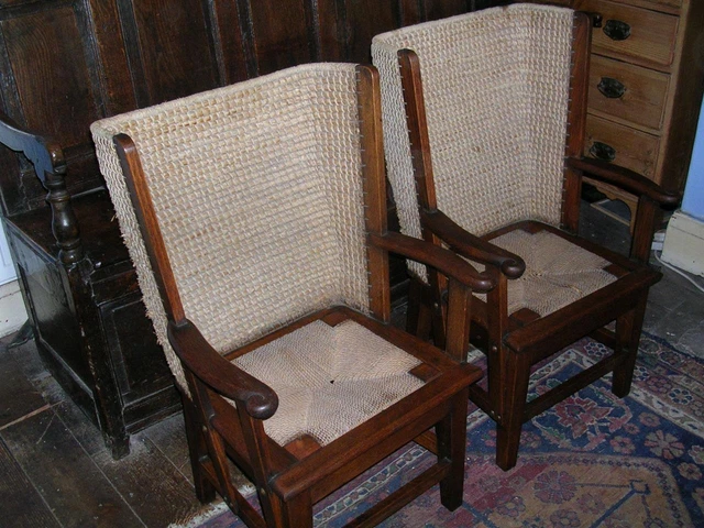 Pair of antique oak Orkney chairs. Medium size.