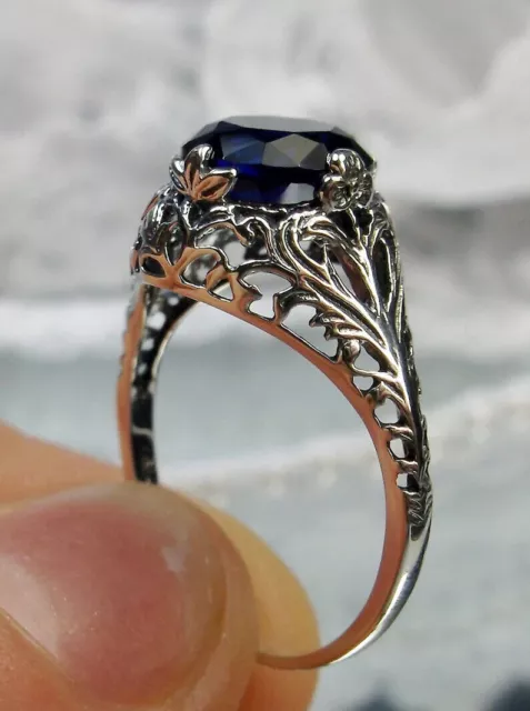 Art Nouveau Floral Leaf Filigree 2.50Ct Blue Sapphire Ring 14K White Gold Finish