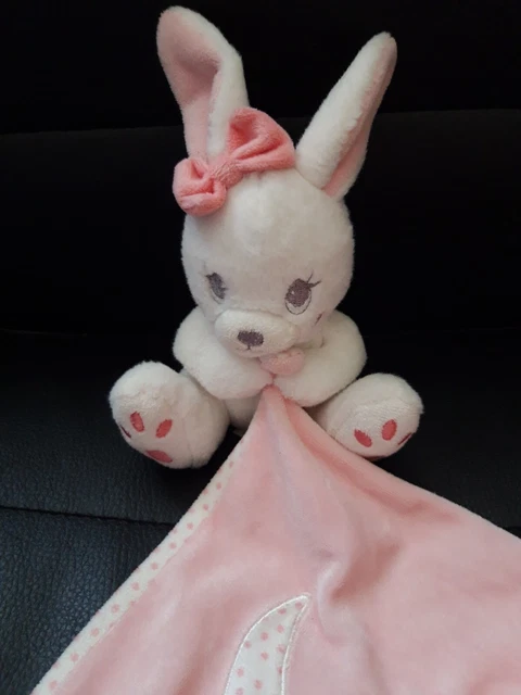 DOUDOU PELUCHE SIMBA TOYS LAPIN BLANC MOUCHOIR ROSE Sweet baby dreams LUNE POIS 2