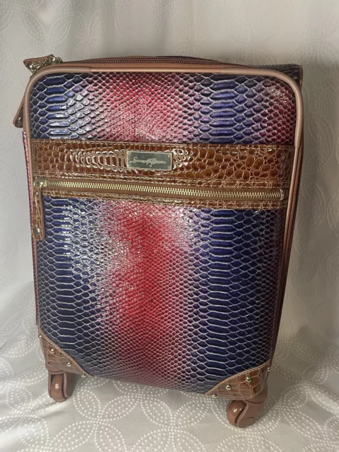 2 Piece Samantha Brown Croco Roller Red/Blue Luggage & Travel Bag Rare Pattern