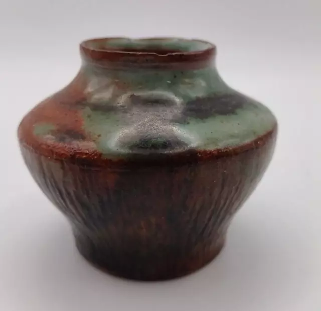 Small Studio Pottery Brown Green Vase Signed 'Kirk' Mid Century Style MCM