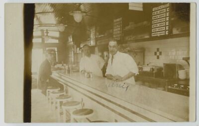 Rare RPPC Early DINER Interior - COUNTER Cooks, Sandwich Signs ca1920 - RARE