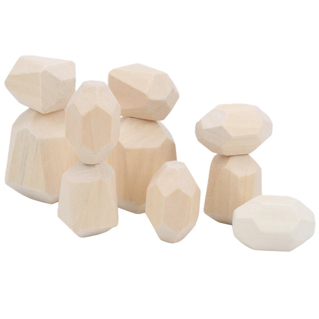 (5)10 Pezzi Di Blocchi Di Bilanciamento In Pietra Di Legno Gioco Di Impilamento