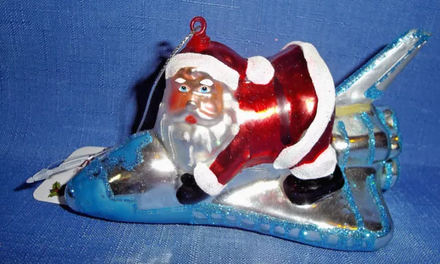 RAZ Imports Santa On Space Craft Ornament-Hand-Painted & Decorated Blown Glass