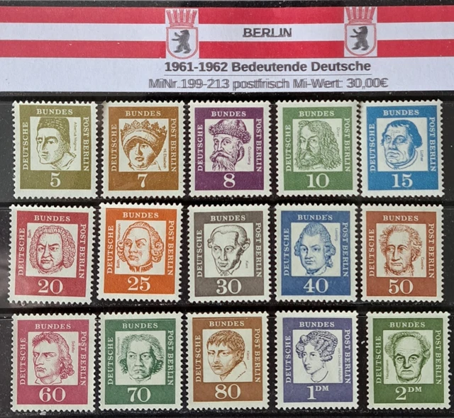 BERLIN 1961-62 MiNr. 199-213 postfrischer kompletter Satz Bedeutende Deutsche