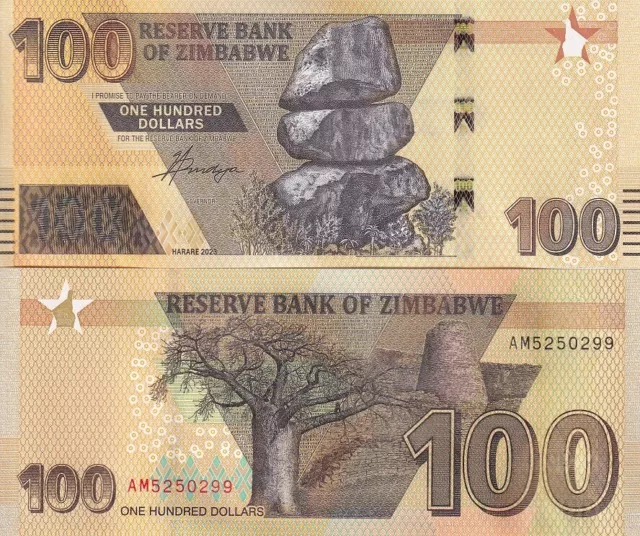 Zimbabwe 100 Dollars 2023/2024 P 106 UNC