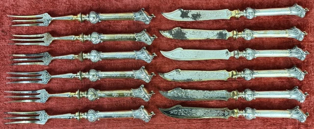 Set Of 12 Dessert Cutlery. Metal And Silver. Elizabeth Style. Xix Century.