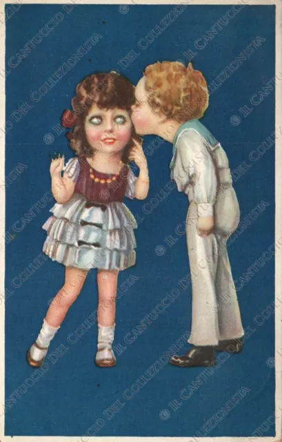 1922 Ragazzi innamorati Bacio Cartolina romantica illustrata