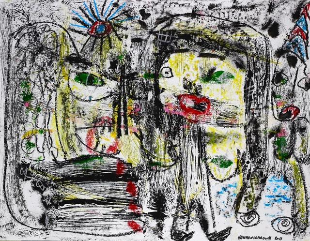 Tableau Peinture Acrylique Art Brut VANHONSEBROUCK – œuvre Signée Abstraite Et Singulière