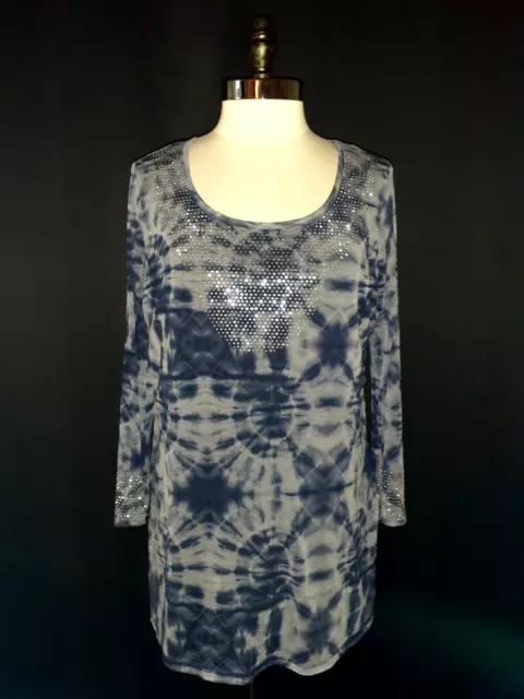 INC International Concepts Size XL Shirt Top Blue Tie Dye Silver Sparkles