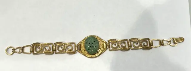 Vintage Signed Pr. St. Co. Gold Filled & Jade Locket Bracelet