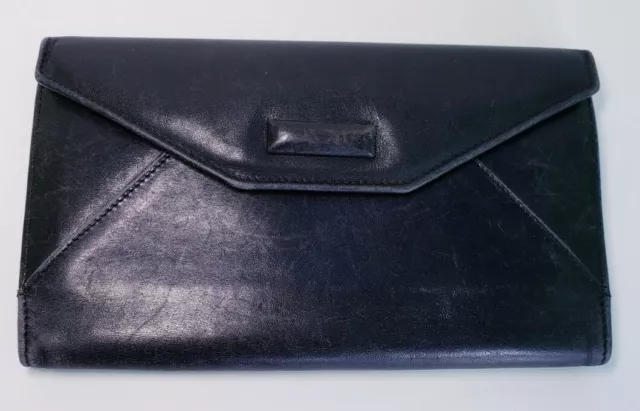 Vintage COACH Black Leather Long Checkbook Coin Card Bill Wallet Madi in ITALY