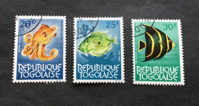 Togo 1964 fishes - 3 cancelled stamps - Michel No. 395, 396, 397