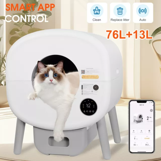 Extra Large 76L+13L Self Cleaning Litter Box Cat Litter Cleaning Robot Automatic