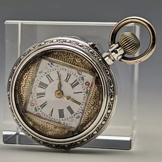 ANTIQUE SWISS MADE Ladies Pocket Watch With Engraved 800 Silver Side ...