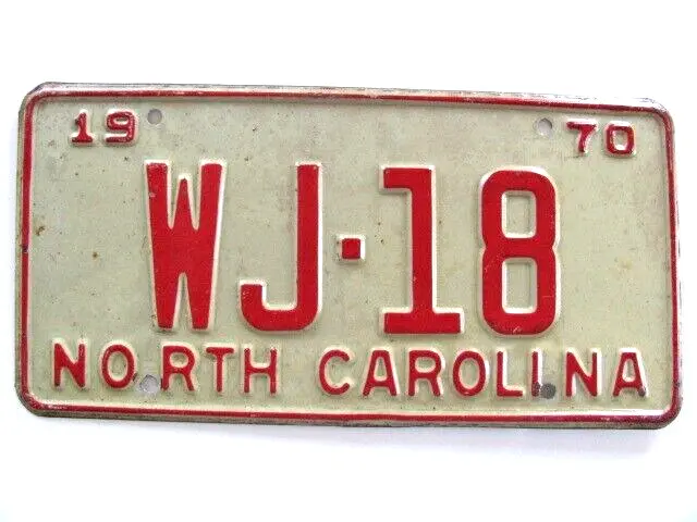 1970 North Carolina Nc License Plate Tag, Wj-18, Low Number , Original, Nice