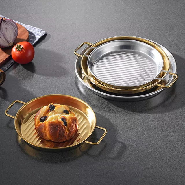 Barbecue Plate Grooved Design Space-saving Non-slip Bottom Pizza Pan Anti-scald