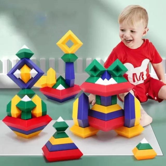 Pyramid Block Rhombus Toys Square Building Block Toys Rainbow Tower Stack Toy