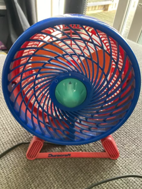 Vtg Air Duracraft 2 speed 9.5” small Table Fan Retro 90's Blue/Red/green