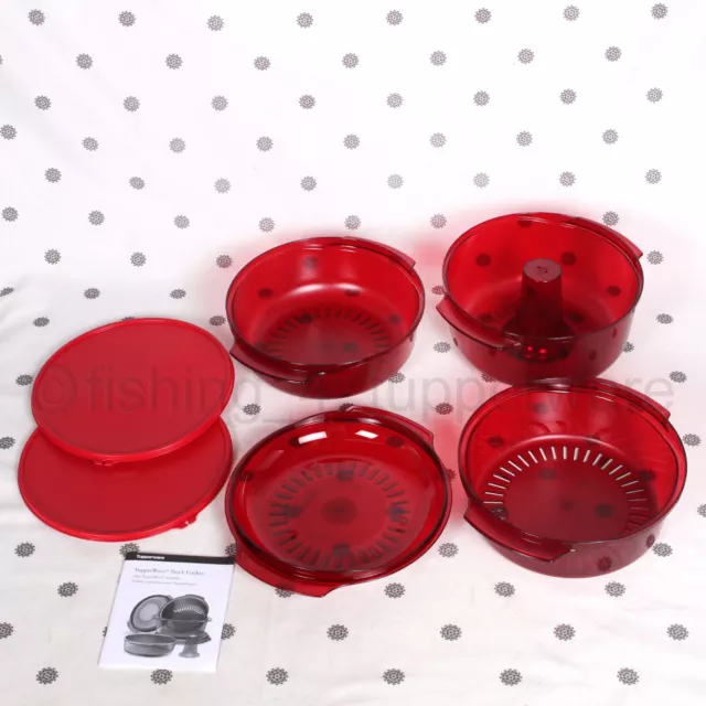 NEW Tupperware Stack Cooker 7 Piece Microwave Cooking Red With Seals