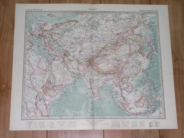 1925 Vintage Map Of Asia China Saudi Arabia India Mongolia Indonesia Russia