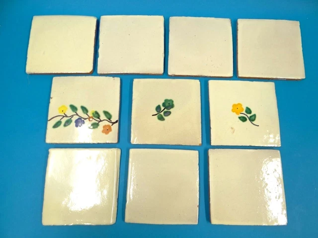 Vintage Lot White Glazed Painted Ceramic Decorative Floral Red 4" x 4" Tiles