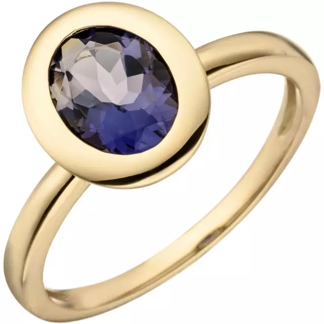 Anillo de Mujer Con Azul Iolita London-Blue Ovalo 585 Oro Amarillo Oro