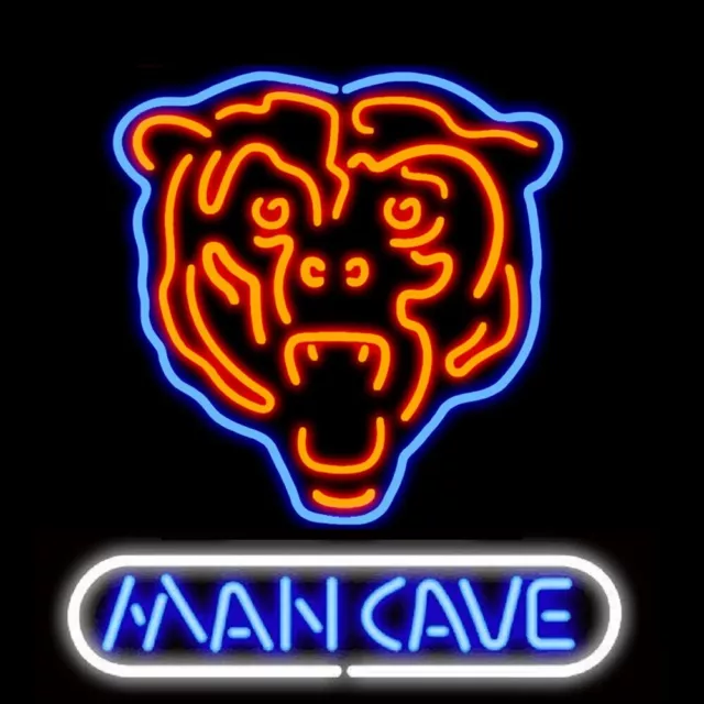 Chicago Bears Man Cave 20"x16" Neon Lamp Light Sign Club Party Glass Wall Decor