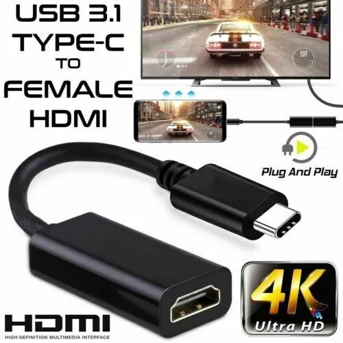 Adaptador USB-C tipo C a HDMI Cable USB 3.1 para MHL Android Phone Tablet Black