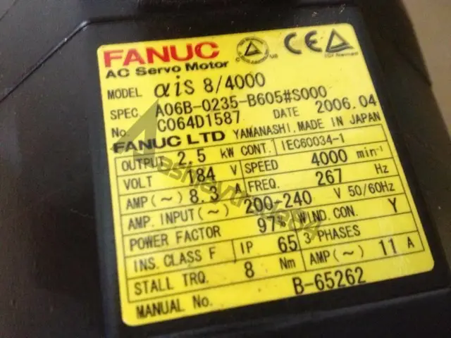 USED Fanuc AC Servo Motor A06B-0235-B605#S000 2.5 kW Input 200-230V