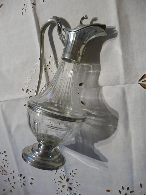 Pichet antique étain et verre. Poinçon Etain du Manoir Paris (Gebraucht