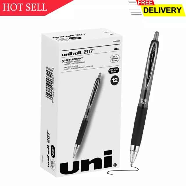 Uniball Signo 207 Gel Pen 12 Pack, 1.0mm Bold Black Pens, Gel Ink Pens | Offic..