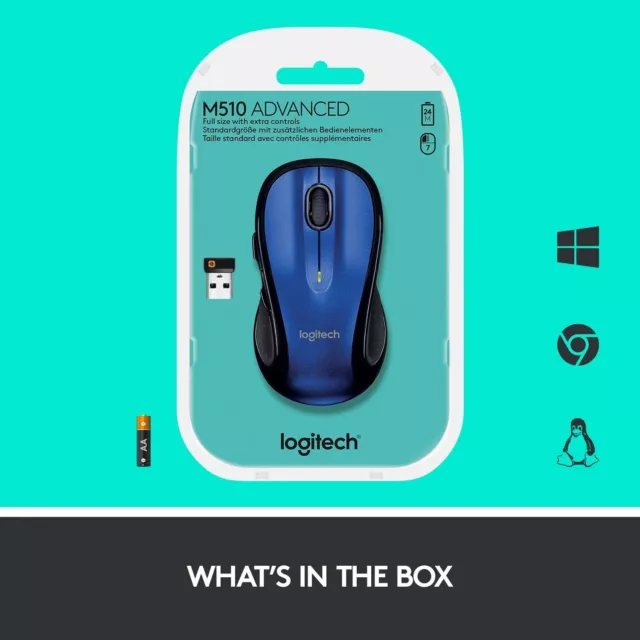 Logitech Mouse Most Comfortable M510 (910-0025333)  Wireless  - Blue NEW 3