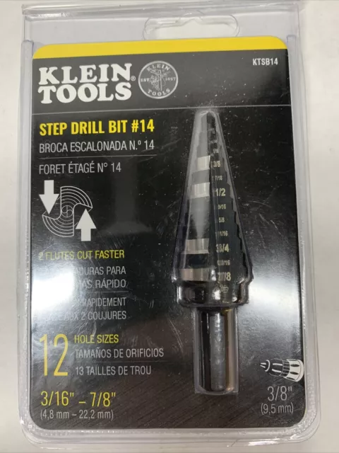 NEW Klein Tools KTSB14 3/16" -7/8" Step Drill Bit (3/8")