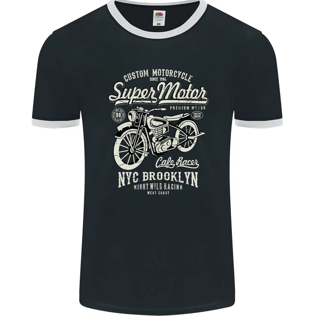 Maglietta Super Motor Cafe Racer Motociclo Biker Uomo Ringer FotoL