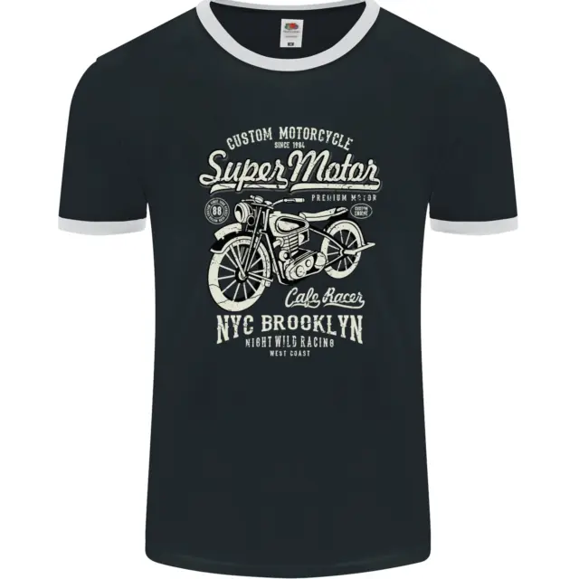 Super Motor Cafe Racer Motorcycle Biker Mens Ringer T-Shirt FotL