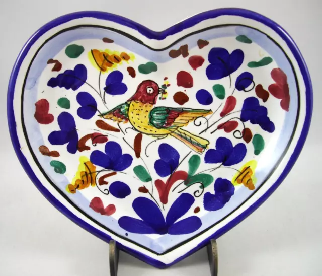 Sambuco Deruta Italy Pottery Heart Trinket Dish w Bird Multi-Color VTG Italian
