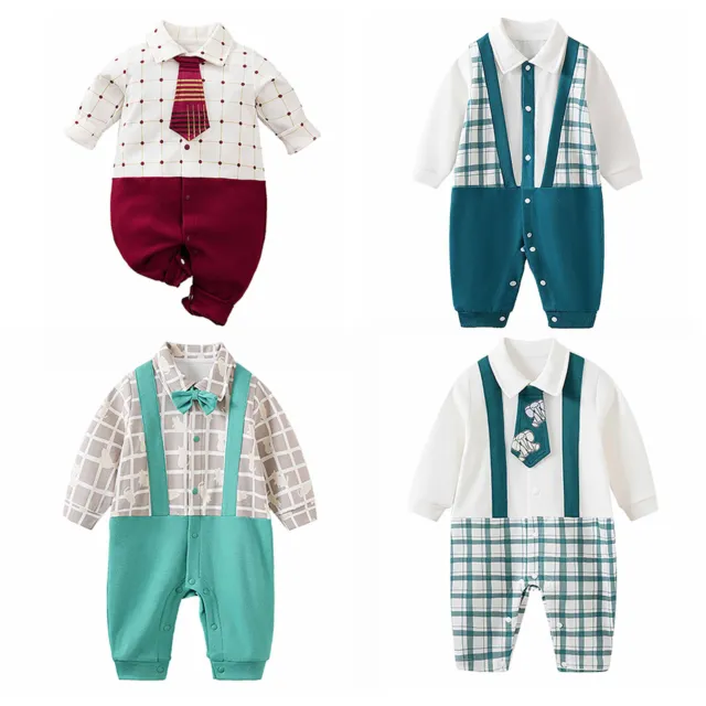 Baby Boy Gentleman Rompers Contrast Color Plaid Jumpsuit Toddler Casual Bodysuit