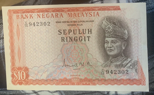 MALAYSIA 10 Ringgit 2nd Series 1972 Pick# 9a, CORNER FOLD MISPRINT ERROR, Rare!