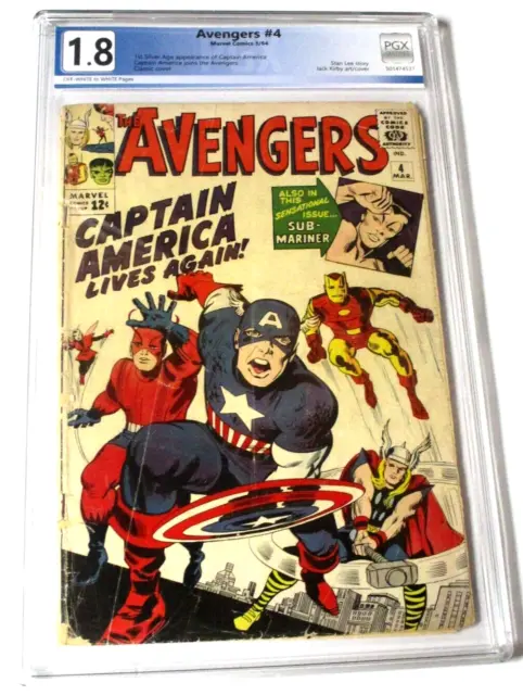 Avengers #4 1964 1St Silver Age Captain America Pgx Graded 1.8 Complete Kirby Jk