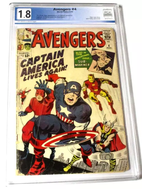 Avengers #4 1964 1St Silver Age Captain America Pgx Graded 1.8 Complete Kirby Jk