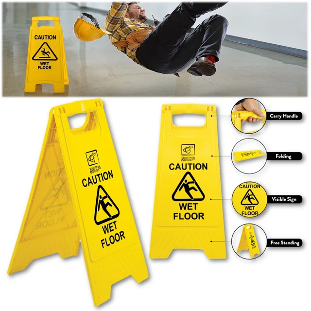 CAUTION WET FLOOR Sign Cleaning in Progress Yellow Warning Cone Safety