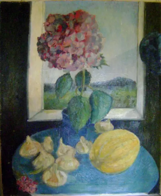 Original Oil Painting on Canvas: Still Life with Flowers and Fruit. C.20th